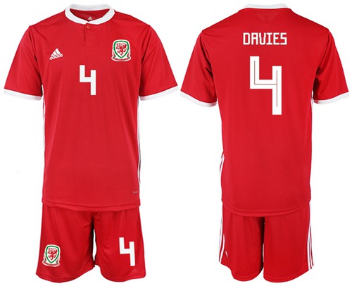 Wales #4 Davies Red Home Soccer Club Jersey - Click Image to Close
